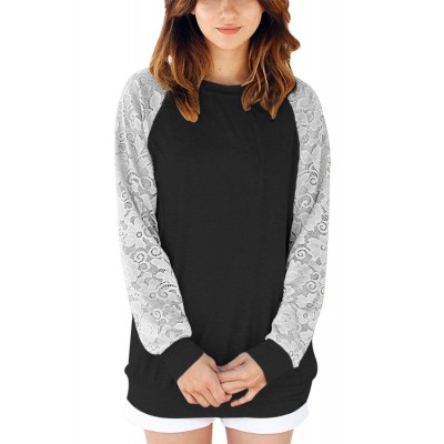 Lace Raglan Sleeve Black Casual Sweatshirt