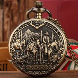 Unique Steampunk Quartz Pocket Watch - Vintage Western Cowboy Design, Exquisite Timepiece with Roman Numerals, Chain Necklace, Birthday Gift Idea for Husband or Father