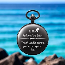 To The Father of the Bride Black Quartz Pocket Watch Durable Arabic Numerals Dial Chain Pendant Present For Christmas New Year Birthday Gift