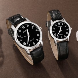 4pcs/Set Minimalist Casual Couple Watch Set PU Leather Strap Watch&2pcs Heart-Shaped Magnetic Suction Bracelet, Suitable For Daily Use or Gift Giving, Suitable For Wearing All Year Round
