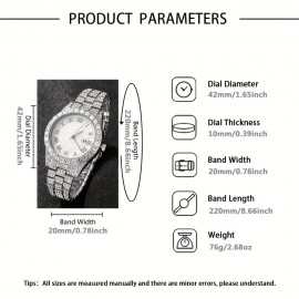 3pcs/set, Men's Fashion Rhinestone Calendar Quartz Watch And Rhinestone Chain, Gift For Him