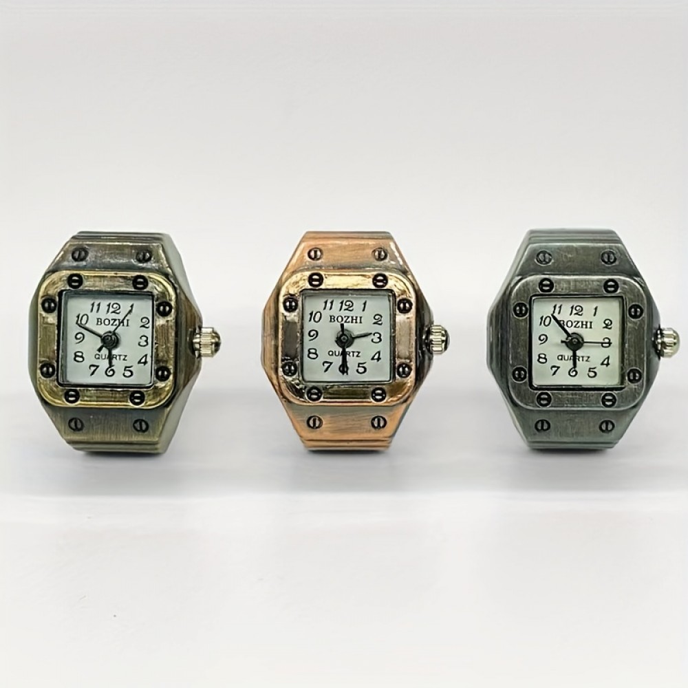 Quartz Ring Watch For Women Men Vintage Rectangle Pointer Arabic Numeral Dial Elastic Ring Watch