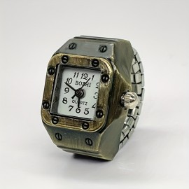 Quartz Ring Watch For Women Men Vintage Rectangle Pointer Arabic Numeral Dial Elastic Ring Watch