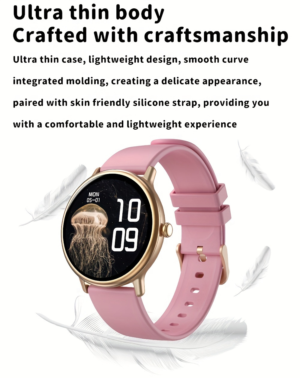 eymu waterproof smart watch with 1 43 hd amoled full color large screen one touch voice assistant notifications wireless calling music control remote camera 100 sports modes ideal gift for her details 1