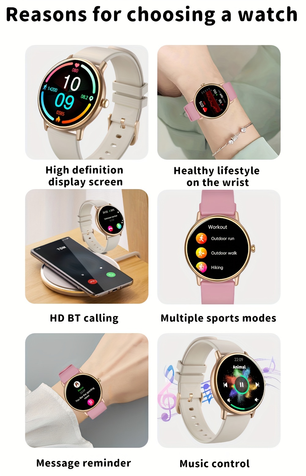 eymu waterproof smart watch with 1 43 hd amoled full color large screen one touch voice assistant notifications wireless calling music control remote camera 100 sports modes ideal gift for her details 2