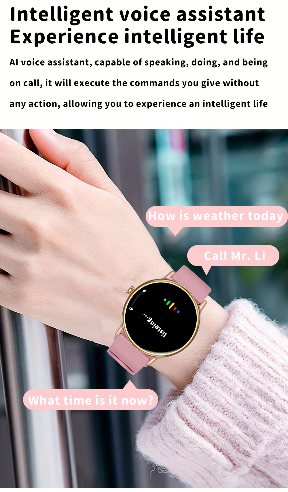 eymu waterproof smart watch with 1 43 hd amoled full color large screen one touch voice assistant notifications wireless calling music control remote camera 100 sports modes ideal gift for her details 6
