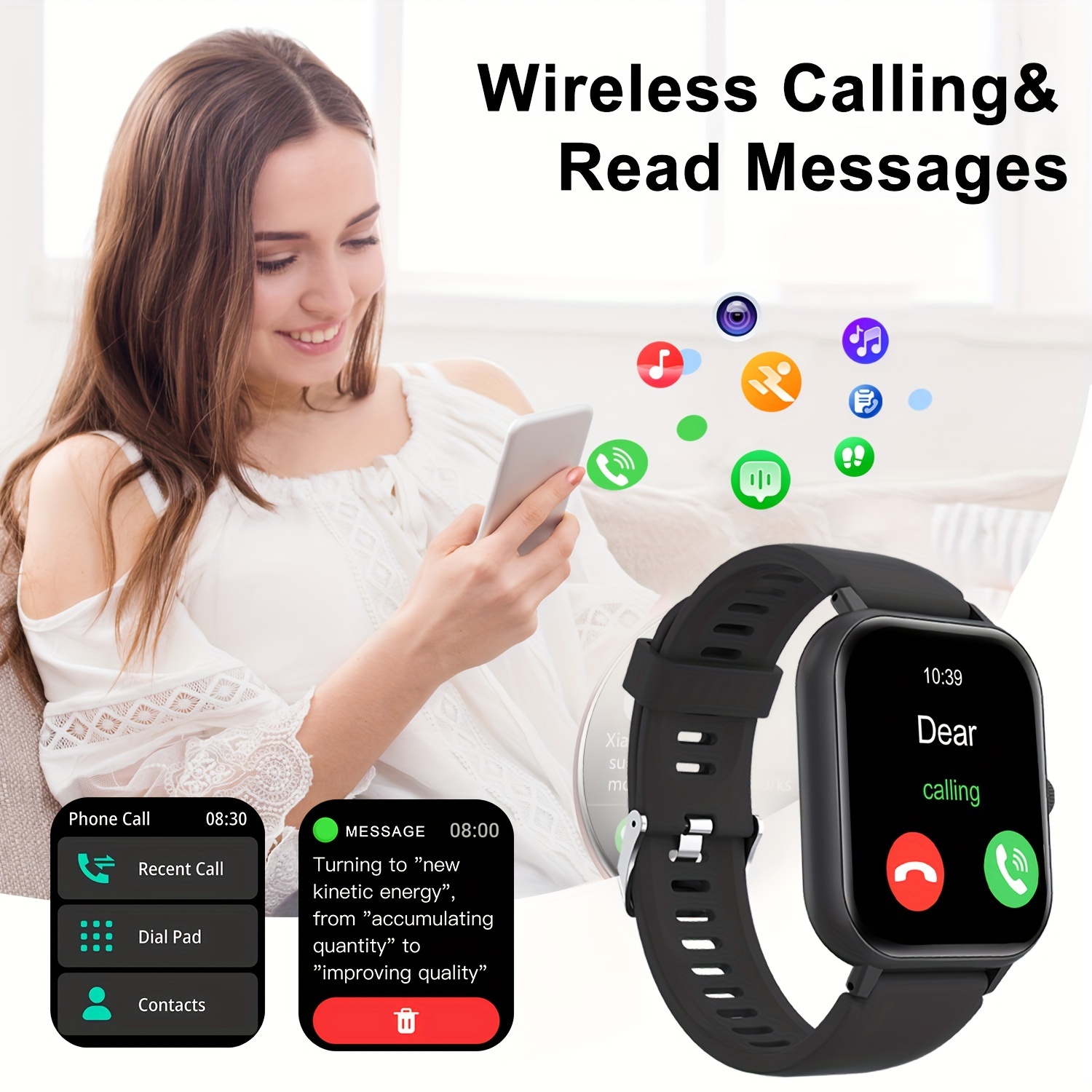 smart watch with wireless calling dial function multi sport modes activity custom wallpaper compatible with ios android 1 54 inch display sports style details 0