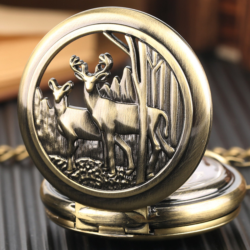 vintage seeing deer pocket casual fashion accessories pendant clock details 0