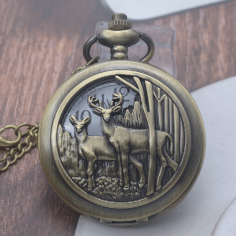 vintage seeing deer pocket casual fashion accessories pendant clock details 4