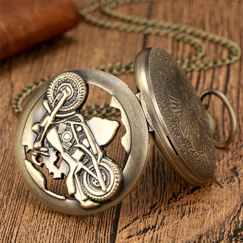 motorcycle quartz pocket watch vintage hollow out fashion necklace chain watch souvenir gift for motorcycle details 2