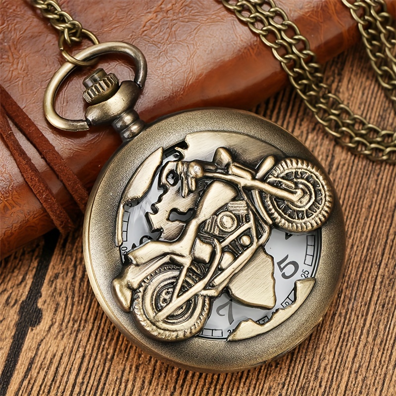 motorcycle quartz pocket watch vintage hollow out fashion necklace chain watch souvenir gift for motorcycle details 3