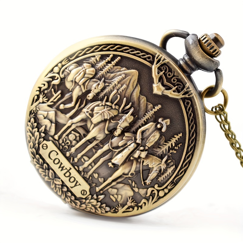 steampunk quartz pocket watch vintage western cowboy design pattern exquisite birthday for husband details 0