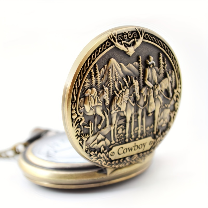 steampunk quartz pocket watch vintage western cowboy design pattern exquisite birthday for husband details 2