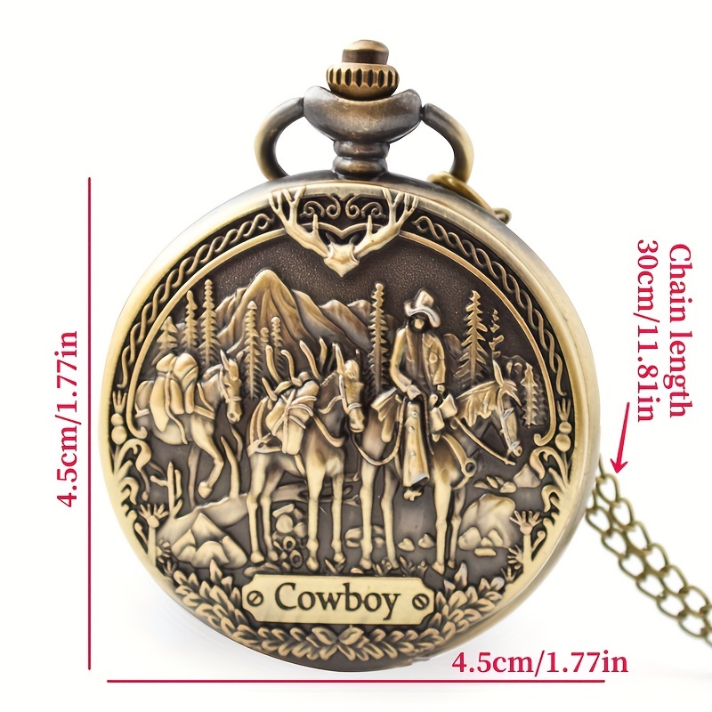 steampunk quartz pocket watch vintage western cowboy design pattern exquisite birthday for husband details 3