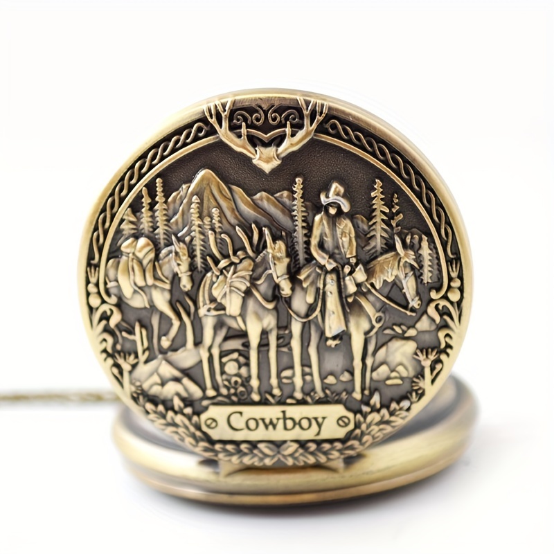 steampunk quartz pocket watch vintage western cowboy design pattern exquisite birthday for husband details 4