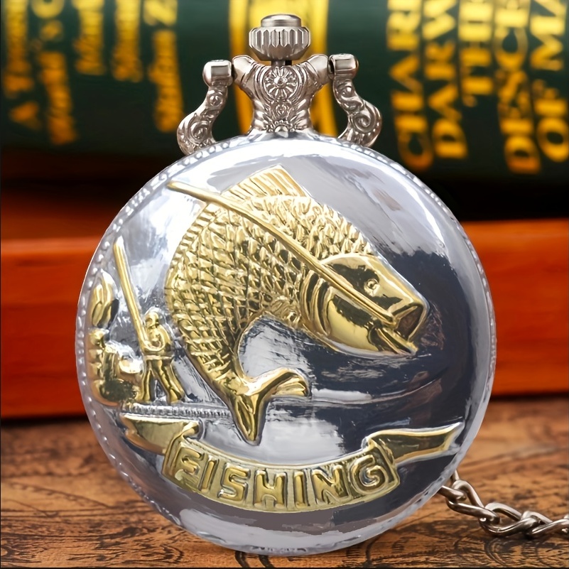 round pointer quartz pocket watch angler necklace chain pocket watch for women men gift for fathers day details 0