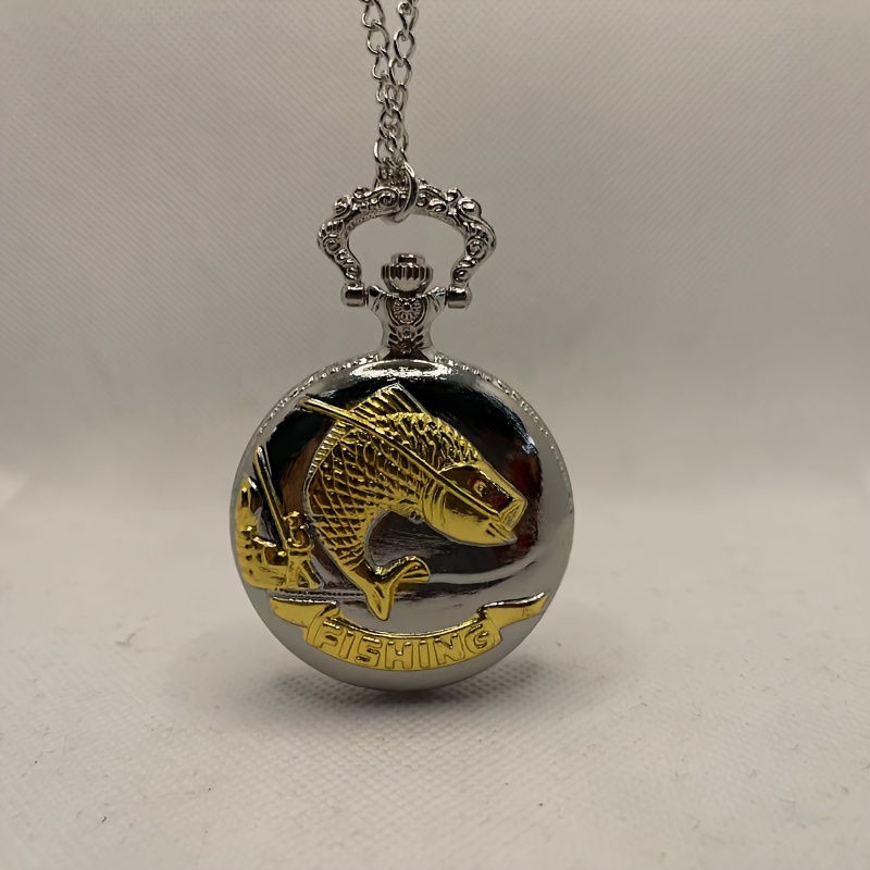 round pointer quartz pocket watch angler necklace chain pocket watch for women men gift for fathers day details 2