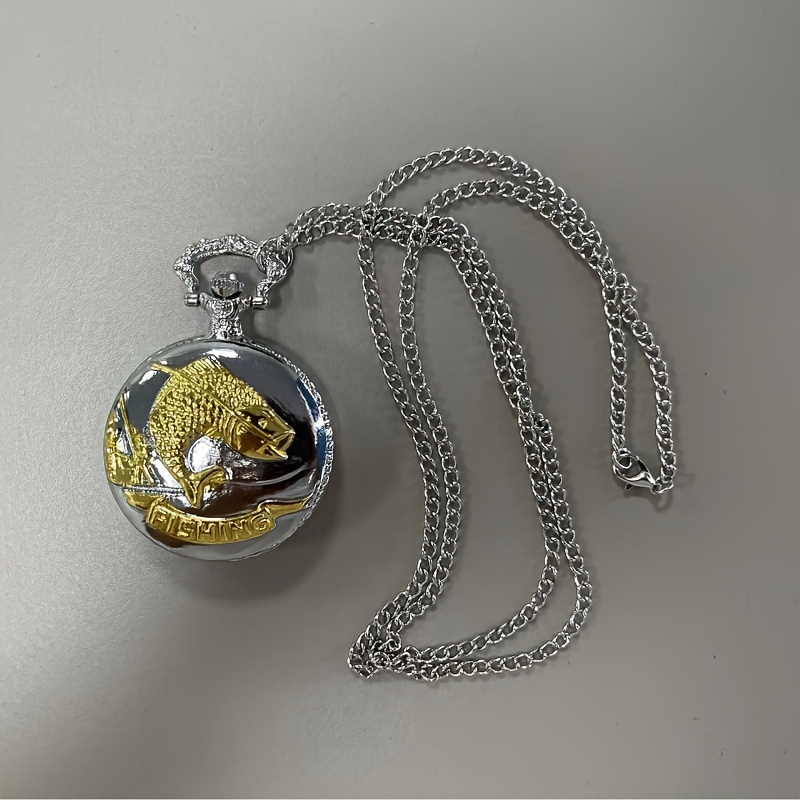round pointer quartz pocket watch angler necklace chain pocket watch for women men gift for fathers day details 3