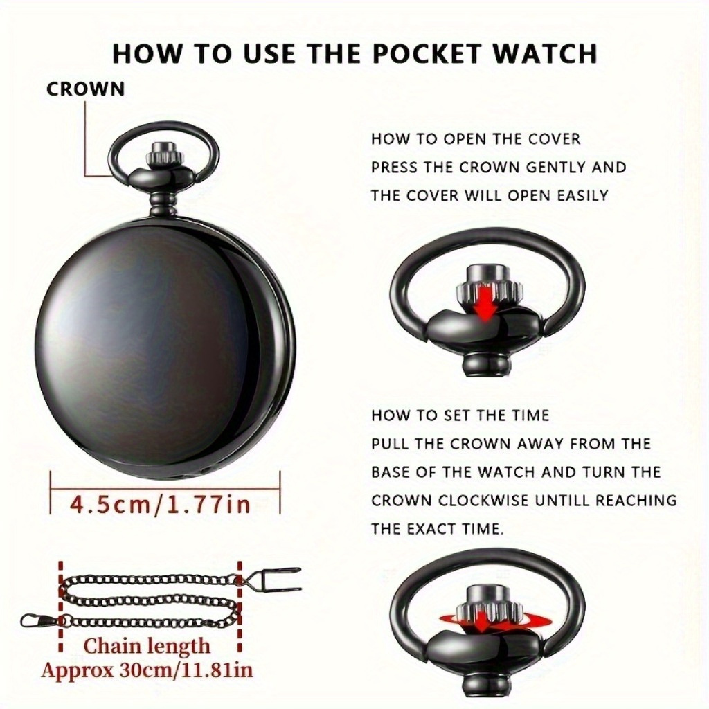 to the bride black quartz pocket watch durable arabic numerals dial chain pendant present for christmas new year birthday gift details 0