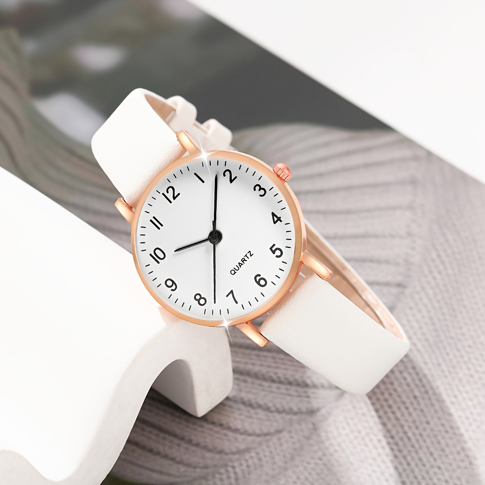simple style couples watches set of 2 shock resistant quartz movement round analog display with pu leather band alloy case non rechargeable battery electronic drive quartz wristwatches for couples details 2