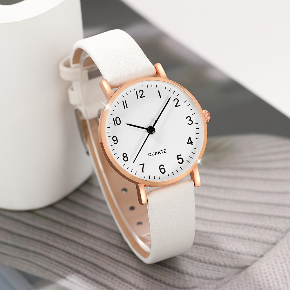 simple style couples watches set of 2 shock resistant quartz movement round analog display with pu leather band alloy case non rechargeable battery electronic drive quartz wristwatches for couples details 4
