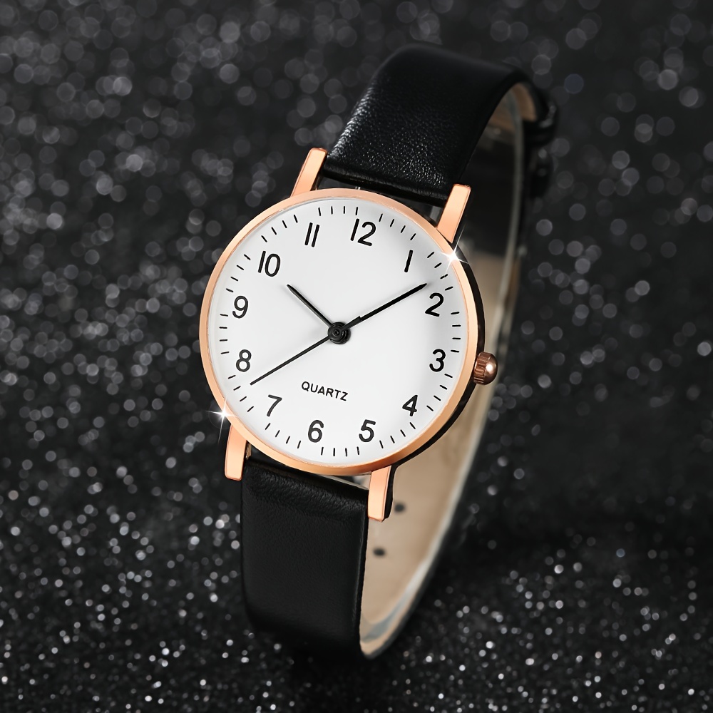 simple style couples watches set of 2 shock resistant quartz movement round analog display with pu leather band alloy case non rechargeable battery electronic drive quartz wristwatches for couples details 6