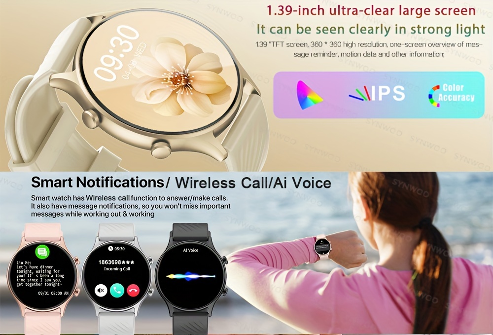 womens smartwatch 1 39 full touch screen 100 sports modes personalized dials activity music control wireless calling for iphone android details 1