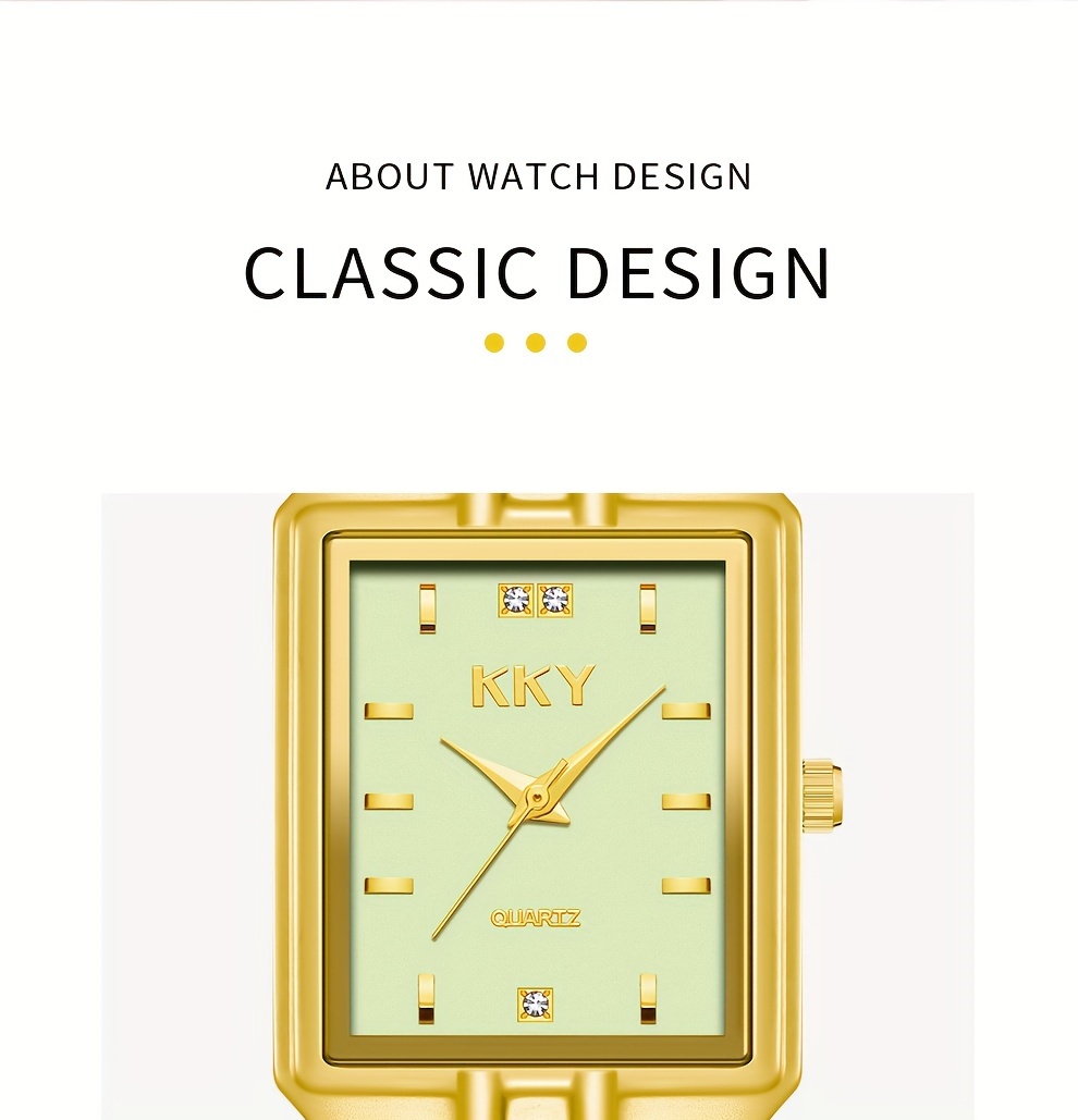 kky simple style couple watch set with rhinestones rectangle analog display stainless steel band quartz watches electronic drive 2pcs luxury business fashion wrist watches for men and women details 4