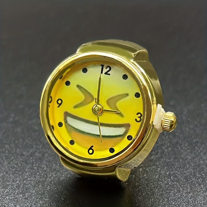 smile face quartz ring watch cute funny analog elastic band finger watch for women men details 2