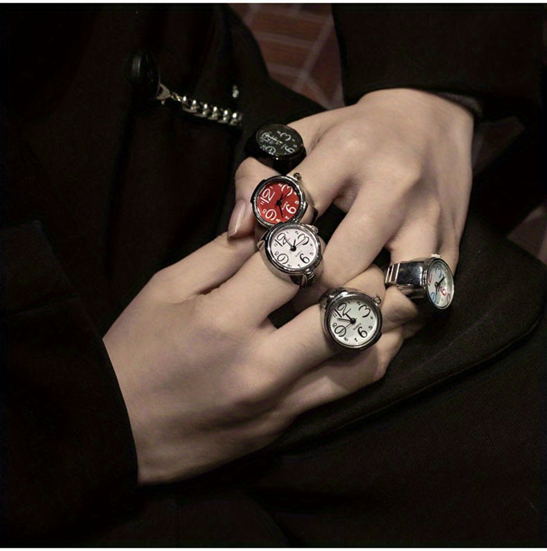 y2k round pointer quartz finger watch punk party elastic band ring watch gift for valentines day details 0