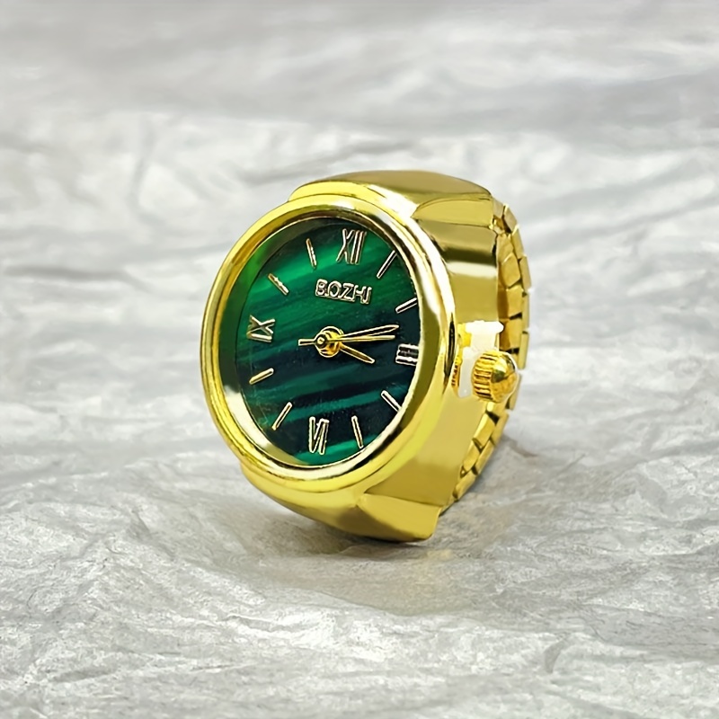 women men finger watches golden silvery plated watch rings vintage mini quartz green dial ring watches for men women details 5
